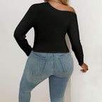 Women's Bodysuit with Asymmetric Cut-Out and Long Sleeves
