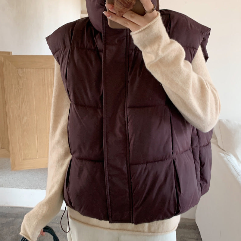 Women's Thick Padded Vest with High Collar and Comfortable Slip Pockets