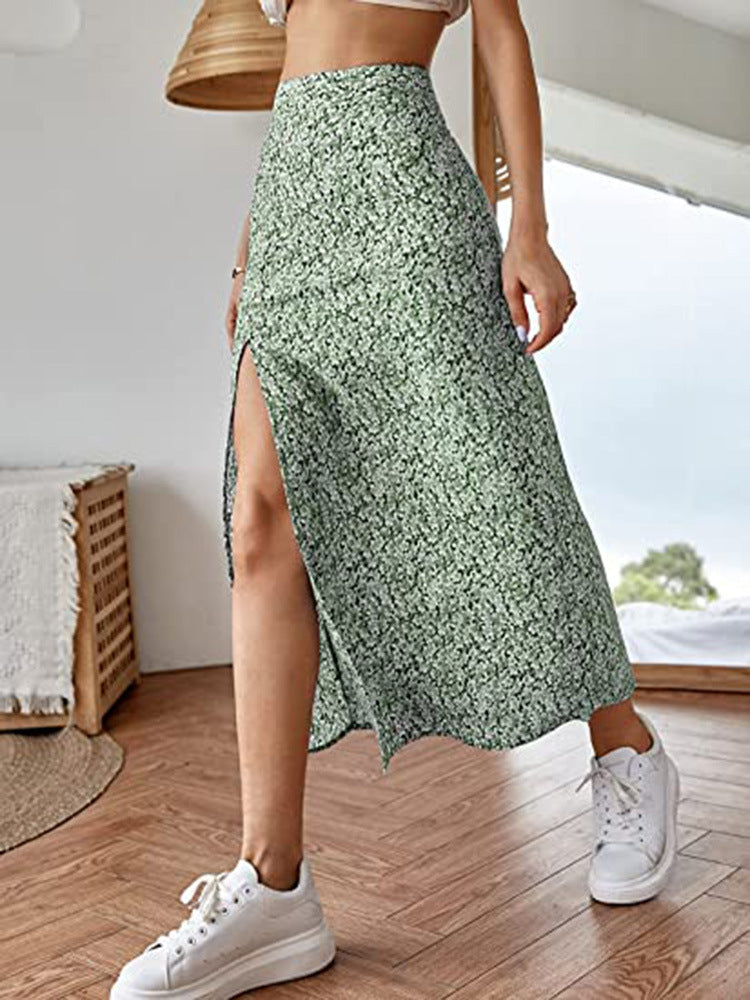 Women's Maxi Skirt with Floral Print and Side Slit