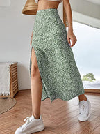 Women's Maxi Skirt with Floral Print and Side Slit