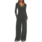 Women's Elegant Wrap Jumpsuit with Wide Leg and Fashionable Details