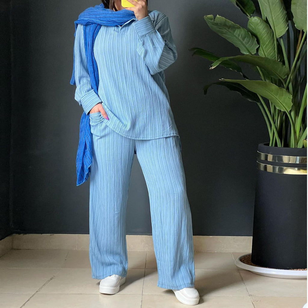 Casual Women's Knit Set with Wide Cut