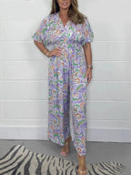 Flowy Paisley Print Jumpsuit with Waist Detail