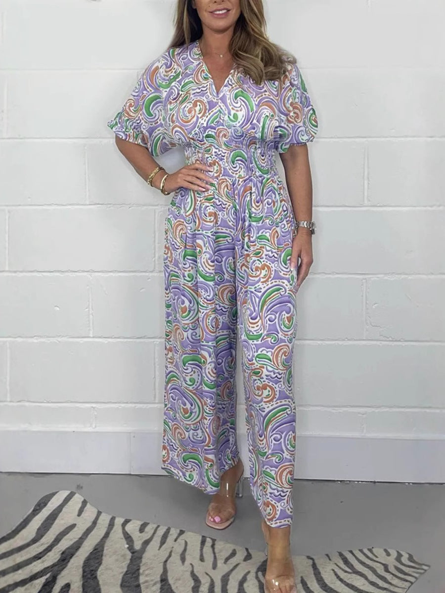 Flowy Paisley Print Jumpsuit with Waist Detail