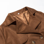 Elegant Faux Leather Trench Coat with Adjustable Belt and Practical Pockets