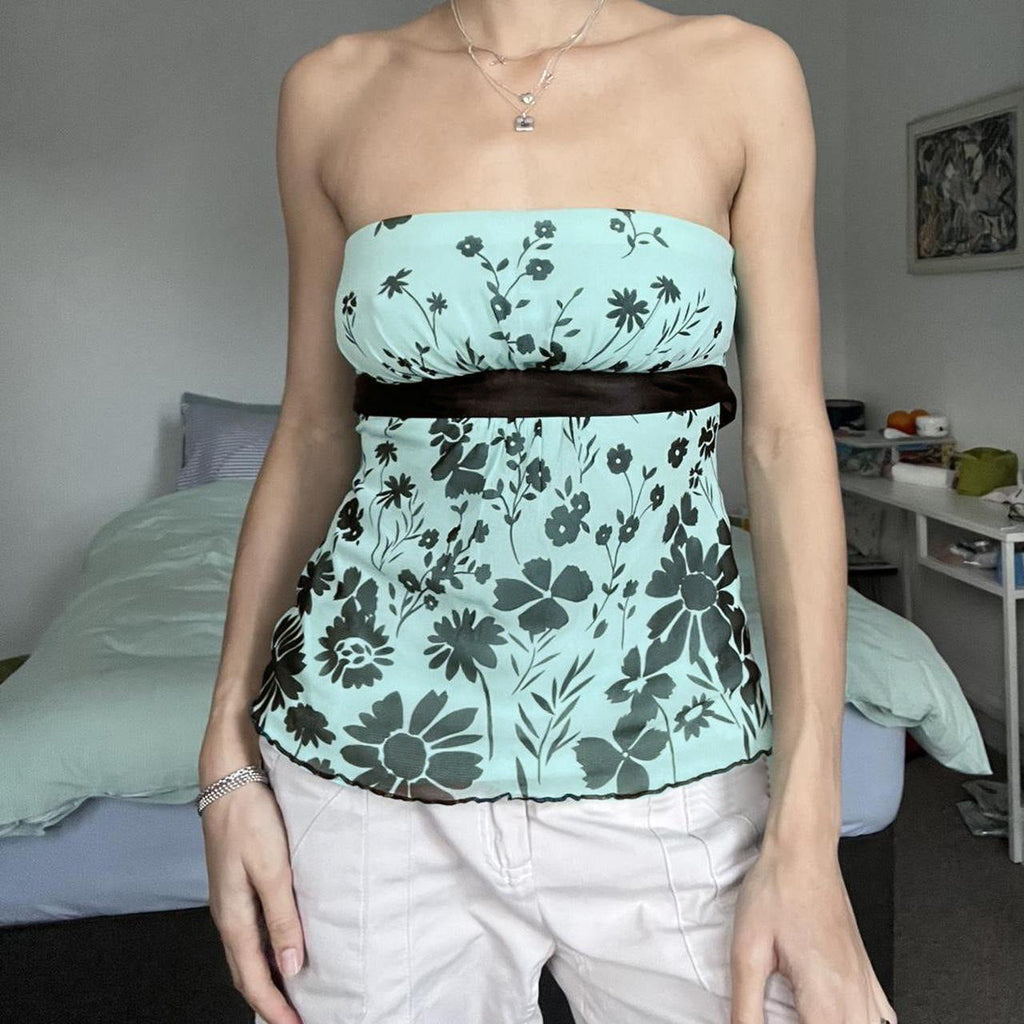 Women's Floral Bandeau Top with Adjustable Belt