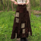 Women's Floral Patchwork Maxi Skirt with Voluminous Hem