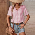 Women's Blouse with Airy Embroidery and Decorative Buttons
