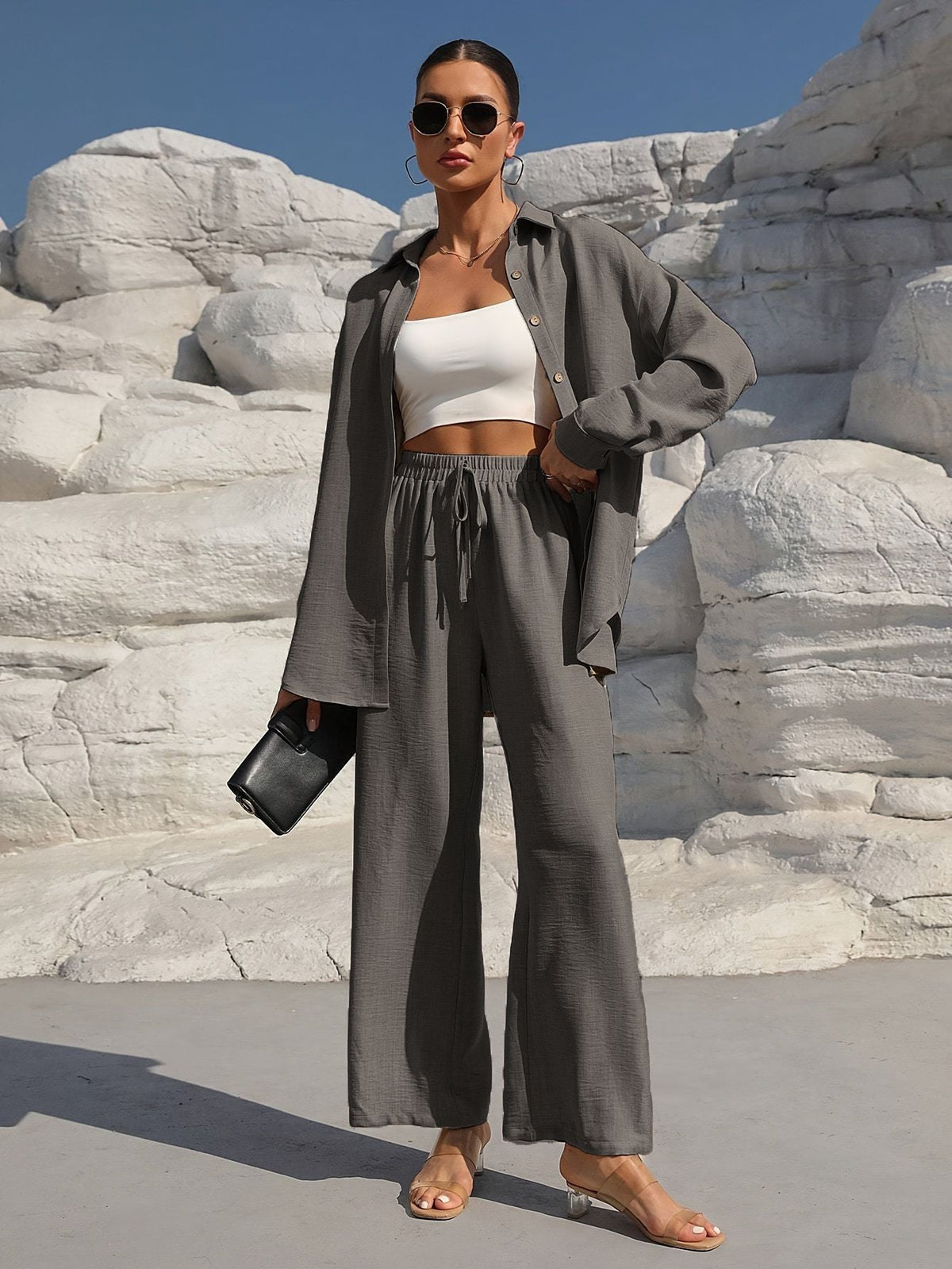 Elegant Women's Lounge Set in Lightweight Fabric with Wide Cut