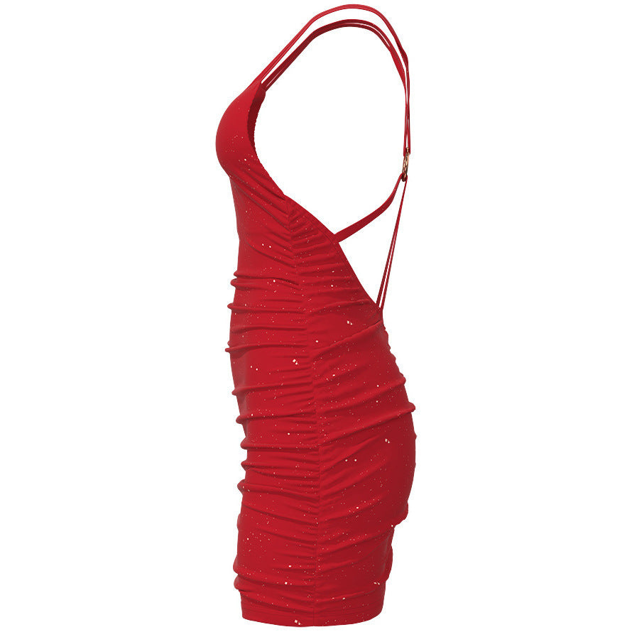 Women's Sophisticated Mini Dress with Soft Ruching and Shimmering Star Pattern