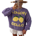 Women's Chunky Knit Cardigan with Cheerful Motif