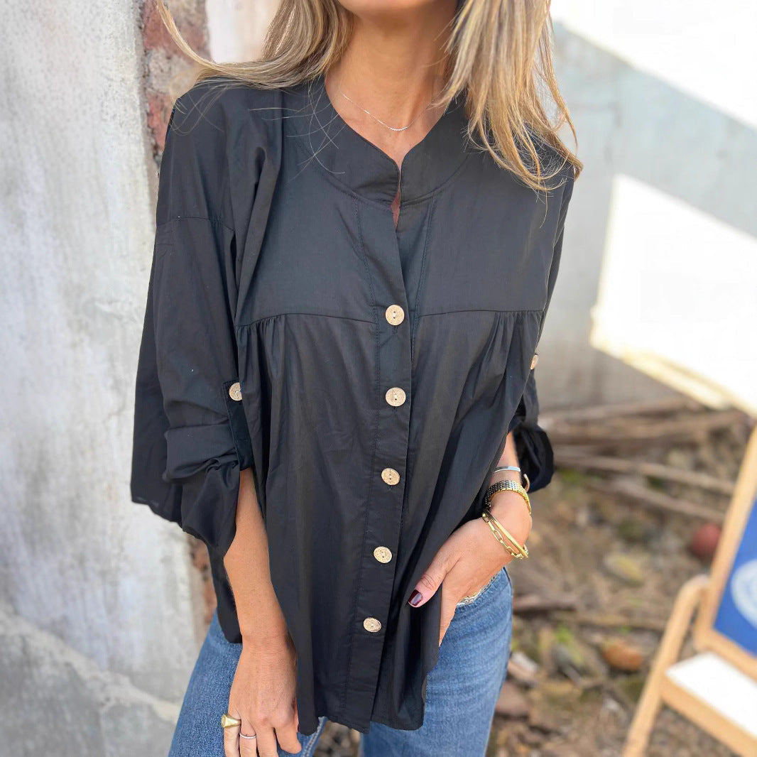 Women's Cotton Blouse with Button Placket