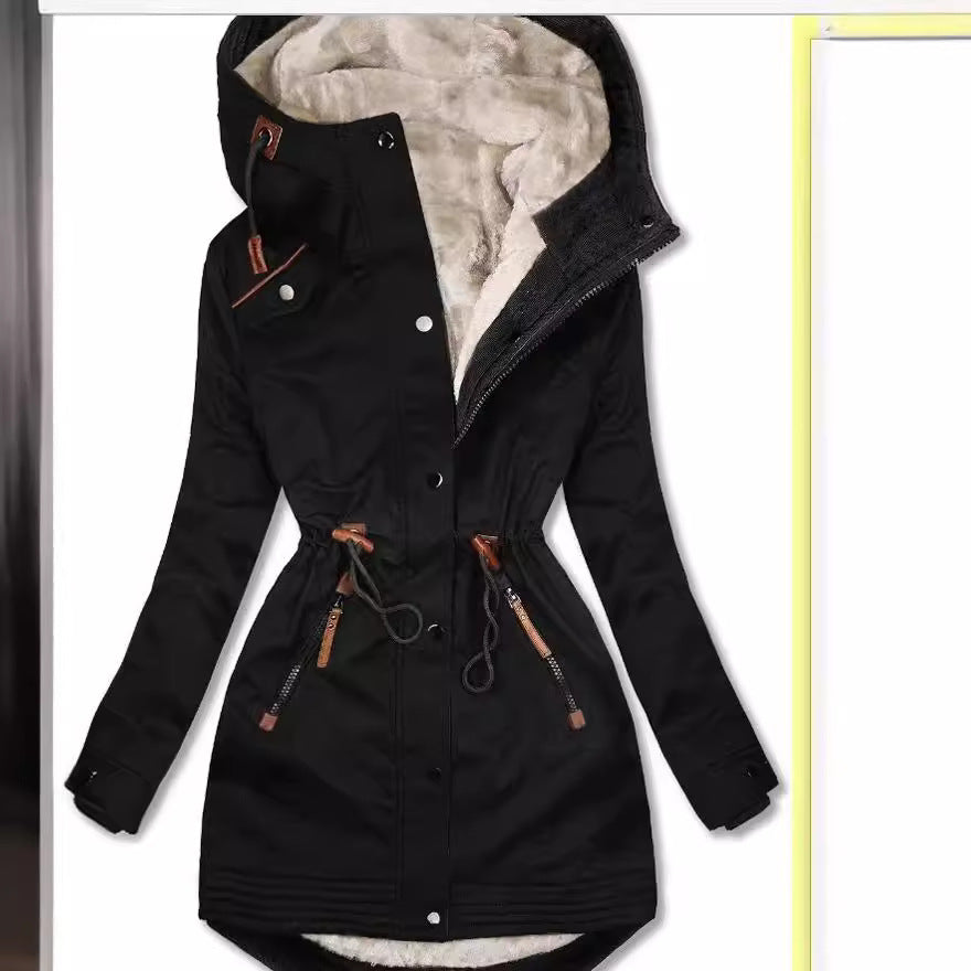 Women's Lined Winter Parka with Practical Pockets and Adjustable Belt