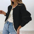 Women's Elegant Knit Cardigan with Pearl Embellishment