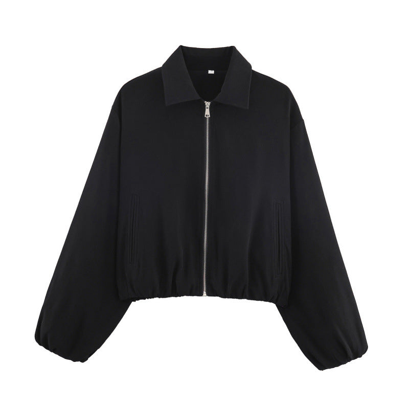 Cropped Quilted Jacket with Elastic Cuffs and Pockets