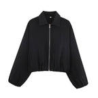Cropped Quilted Jacket with Elastic Cuffs and Pockets