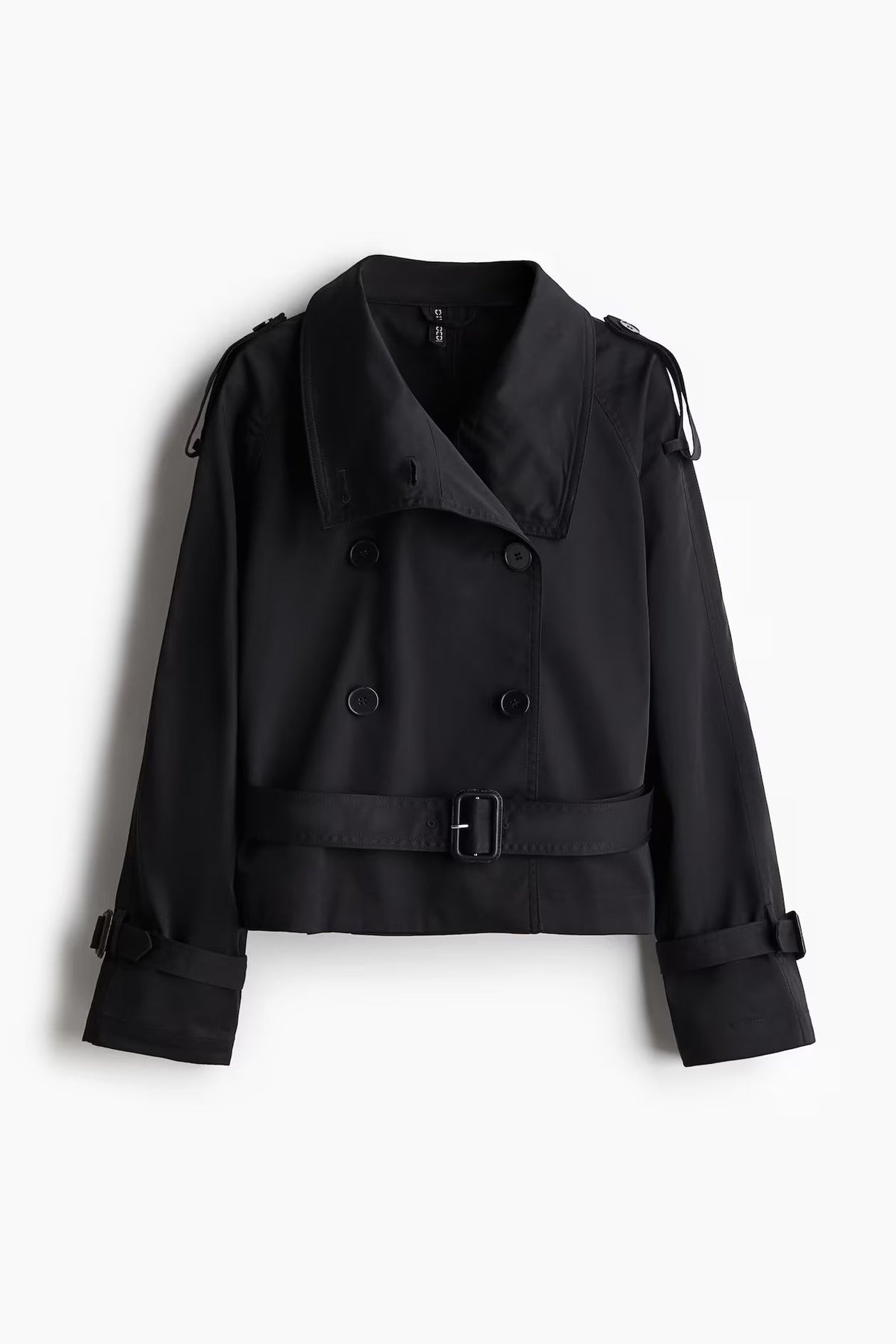 Women's Elegant Short Trench Coat with Double-Breasted Closure and Waist Belt