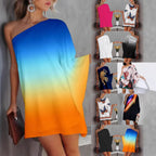 Women's Asymmetrical Mini Dress with Graphic Print