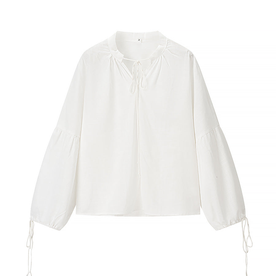 Women's Blouse Set with Elegant Ruffle Hem and Loose Fit