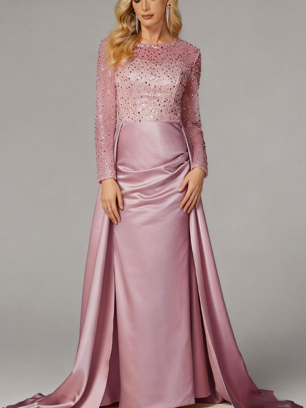 Women's Evening Dress with Sequined Bodice and Satin Skirt