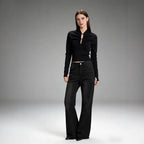 Women's High-Waisted Flared Jeans with Frayed Hem