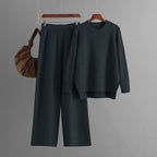 Women's Casual Knit Lounge Set with Wide Top and Comfortable Pants