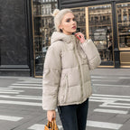 Women's Fashionable Puffer Jacket with Adjustable Hood and Thick Insulation