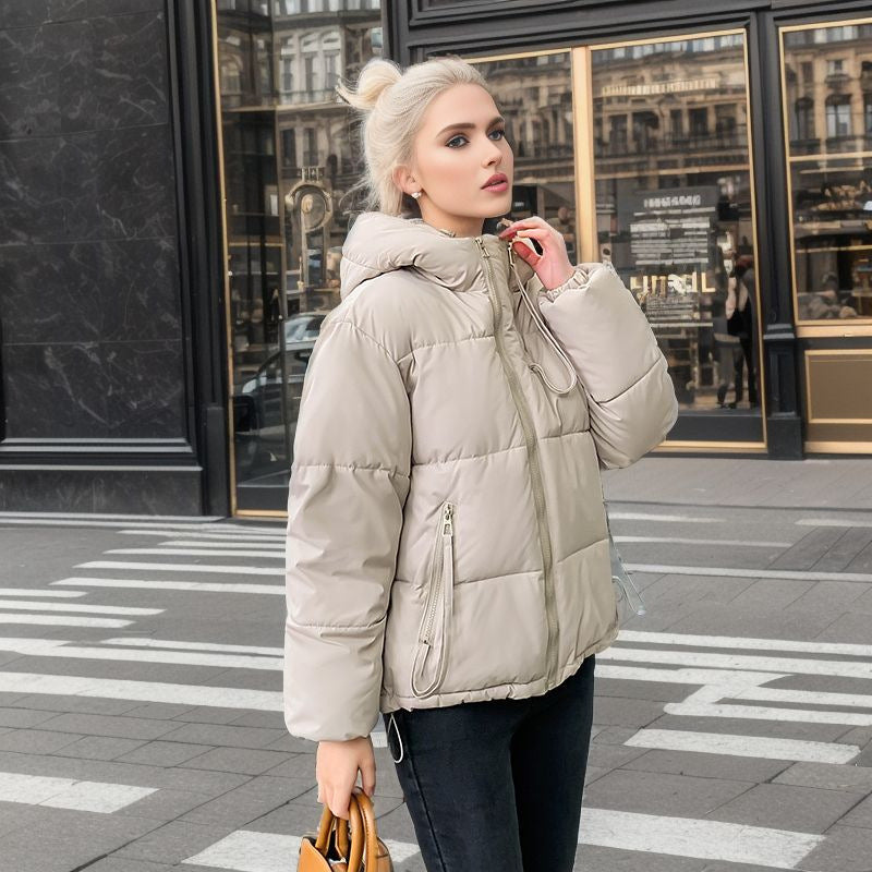 Women's Fashionable Puffer Jacket with Adjustable Hood and Thick Insulation