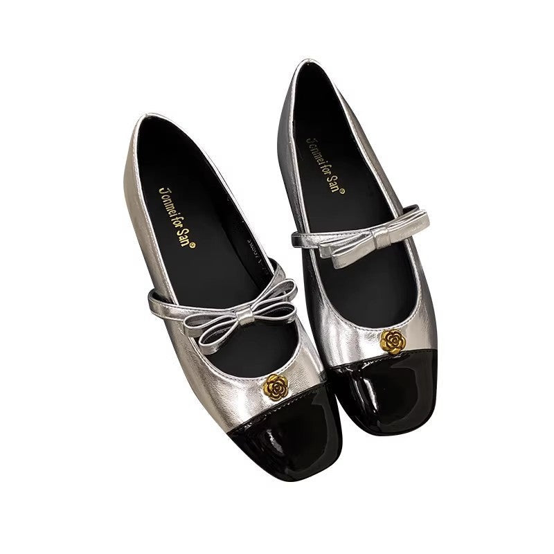 Women's Ballet Flats with Decorative Bow Ornament and Elegant Shine