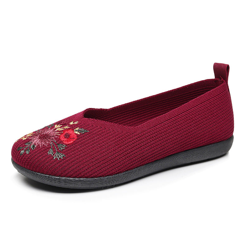 Women's Ballet Flats with Floral Embroidery and Flexible Footbed