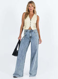 Women's Denim Vest with Innovative Lace-Up Closure and Decorative Details