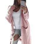Women's Patterned Knit Coat with Pockets and Open Cut