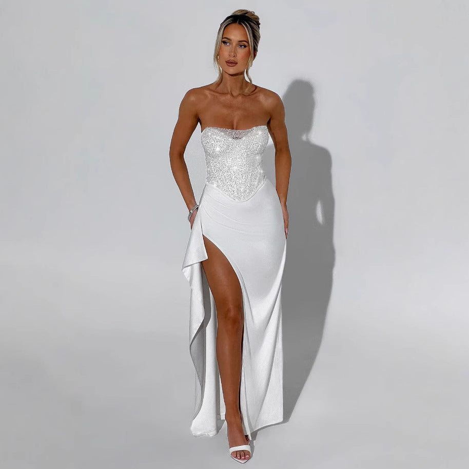 Women's Elegant Evening Dress with Shimmering Bodice