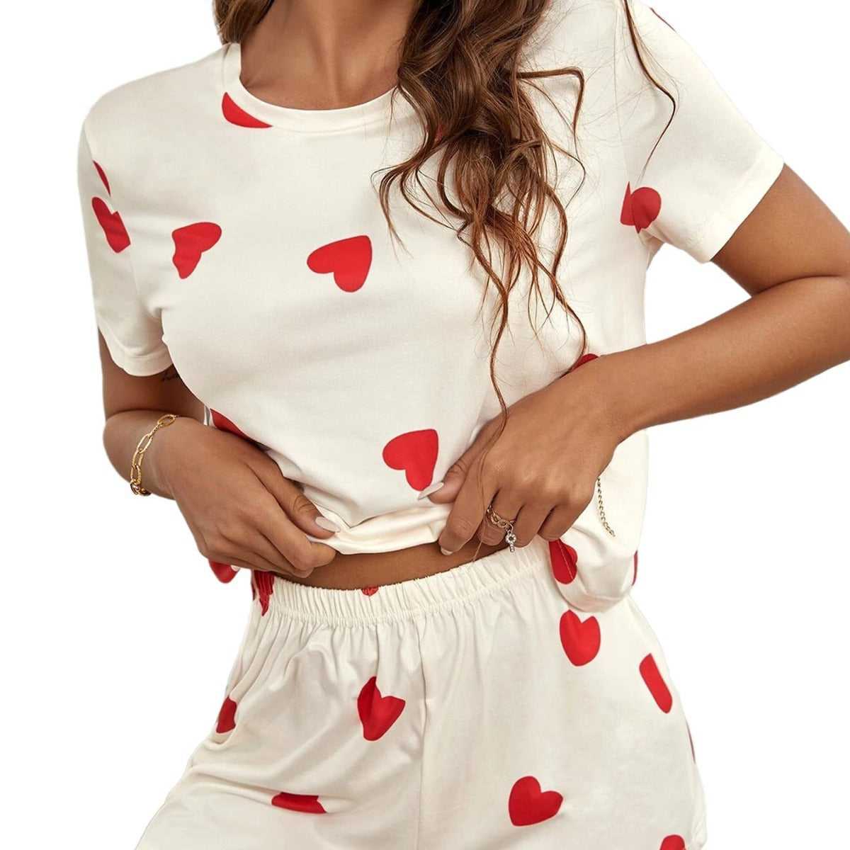 Women's Comfortable Short-Sleeve Heart Print Top