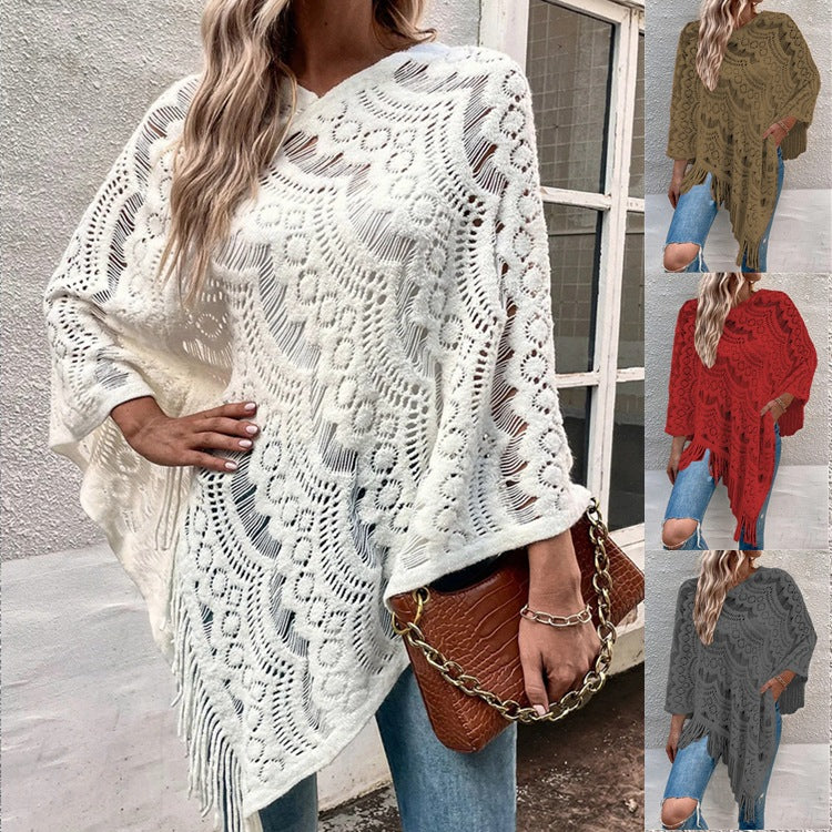 Elegant Poncho with Decorative Crochet Pattern