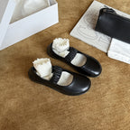 Women's Leather Ballet Flats with Elastic Strap