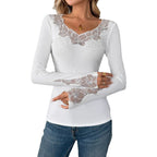 Women's Elegant Shirt with Floral Lace Appliqués and Sparkling Details