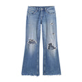 Women's Distressed Flared Jeans with Frayed Hems