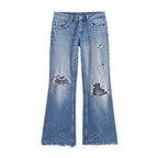 Women's Distressed Flared Jeans with Frayed Hems
