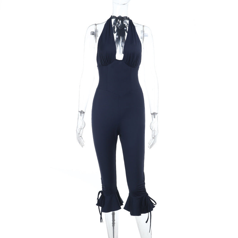 Elegant High-Neck Jumpsuit with Ruffle Details