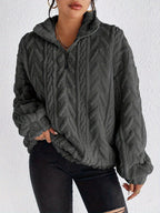 Women's Patterned Oversized Fleece Pullover with High Collar