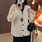 Women's Chunky Knit Cardigan with Drop Shoulders and Button Closure