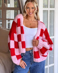 Women's Chunky Knit Cardigan in Modern Plaid