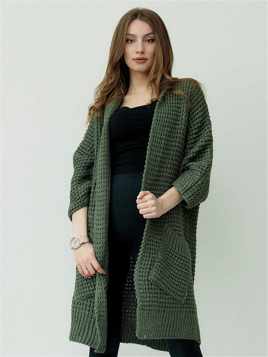 Women's Cozy Knit Coat with Large Pockets and Casual Cut