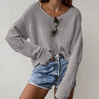 Women's Chunky Knit Sweater with Loose Fit and Wide V-Neck