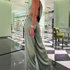 Women's Elegant Two-Piece Set with Asymmetric Top and Wide-Leg Pants