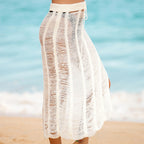 Crochet Beach Skirt with High Leg Slits and Elastic Waist
