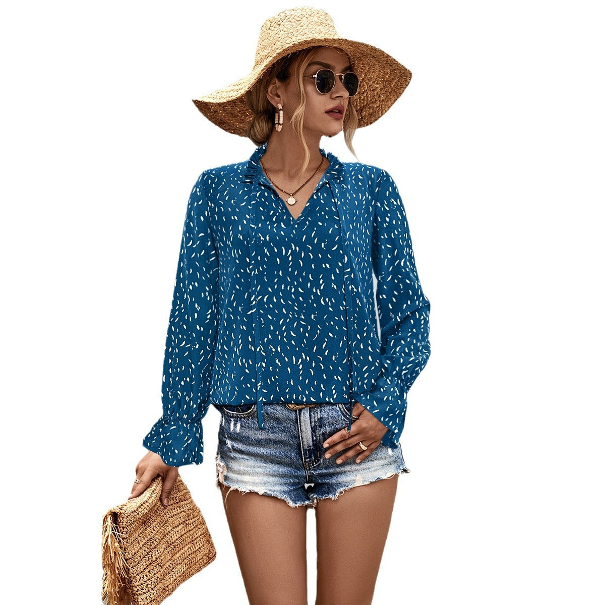 Women's Patterned V-Neck Blouse