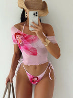 Women's Swim Set with Floral Top and Designed Bottom