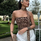 Women's Elegant Striped Maxi Skirt with High Waist in Leopard Print